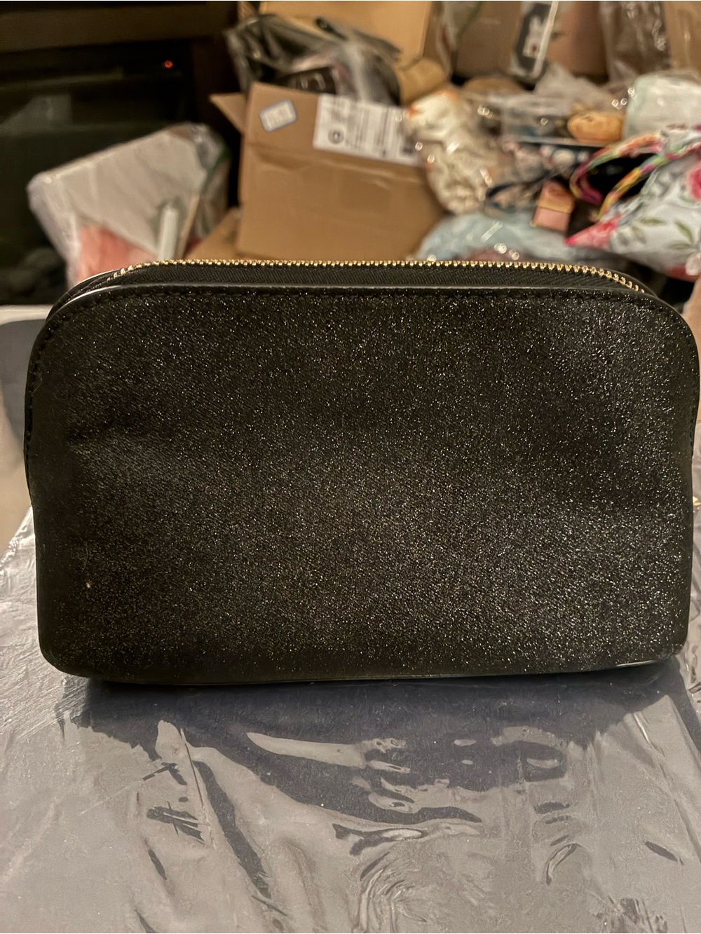 kate spade Black Glitter Cosmetic Pouch with Gold-Tone Logo - Picture 3 of 4
